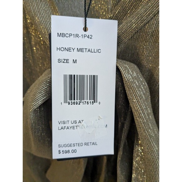 NWT Lafayette 148 Bryon Tie Neck Blouse Honey Gold  Metallic Sz M - Picture 10 of 11
